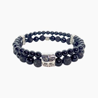 Pulsera de hombre con doble cuentas - Hydra Black(lava) - Negro