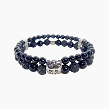 Bracelet homme double perles - Hydra Noir(lave) - Noir 1