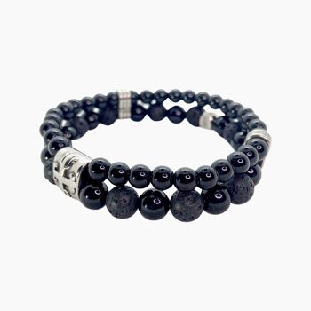 Bracelet homme double perles - Hydra Noir(lave) - Noir 2