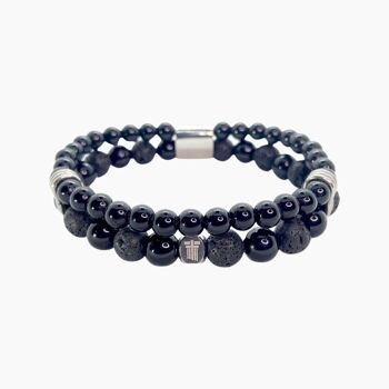 Bracelet homme double perles - Hydra Noir(lave) - Noir 3