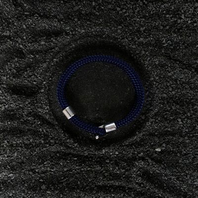 Chiusura a gancio in argento - bracciale da uomo in cordino - Morpheus Blu marino