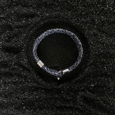 Cierre de gancho de plata - pulsera de cordón para hombre - Morpheus Negro/blanco
