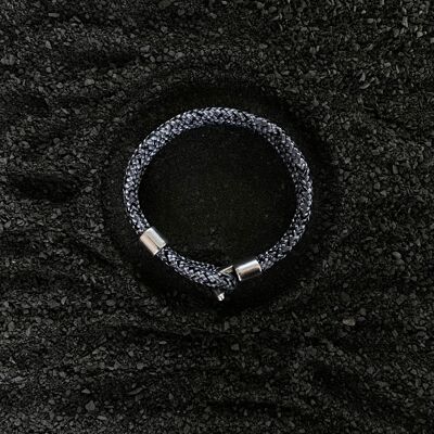 Silver hook clasp - cord men's bracelet - Morpheus Black/white