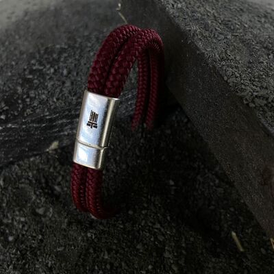 Silver magnetic clasp men's bracelet - Helios Bordeaux red