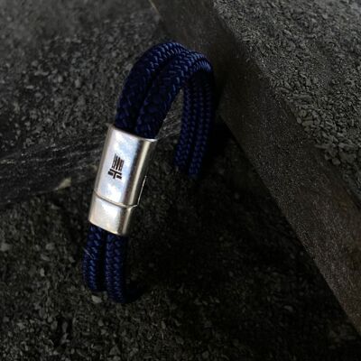 Bracelet homme fermoir aimanté argenté - Hélios Bleu Marine