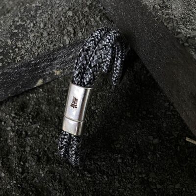 Silver magnetic clasp men's bracelet - Helios Black/white
