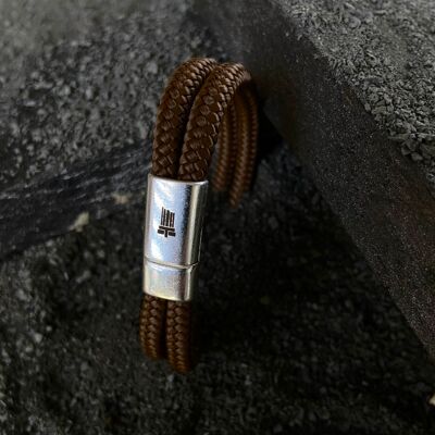 Silver magnetic clasp men's bracelet - Helios Brown