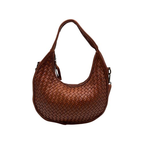 SAC EPAULE CUIR WASHED ADELE COGNAC