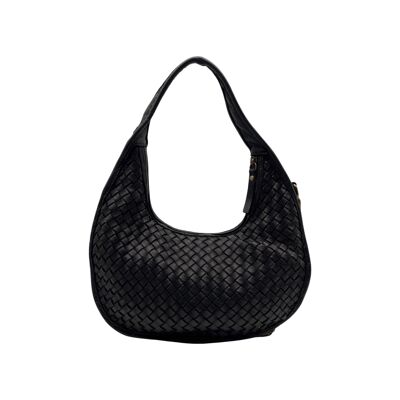 BOLSO DE HOMBRO ADELE DE PIEL LAVADA NEGRO