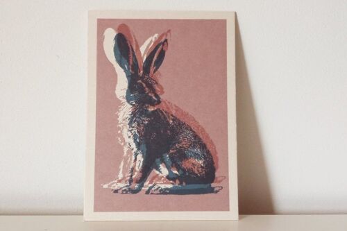 Osterkarte Postkarte Ostern "Hase" -  neugieriger Osterhase auf wertiger Holzschliffpappe begrüßt den Frühling und schickt liebe Ostergrüße