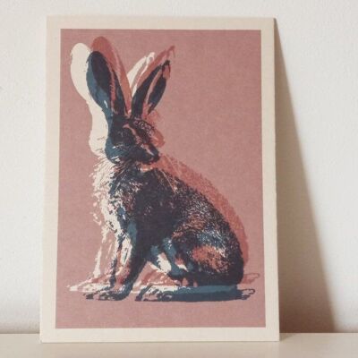 Carte postale de Pâques "Lapin" - un lapin de Pâques curieux sur carton de qualité supérieure accueille le printemps et envoie de chaleureuses salutations de Pâques