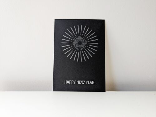Happy New Year - Frohes Neues in Retrodesign in silber auf schwarz