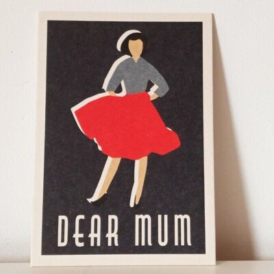 Postkarte "Dear Mum" -  Retrodesign für die Beste der Besten auf Holzschliffpappe