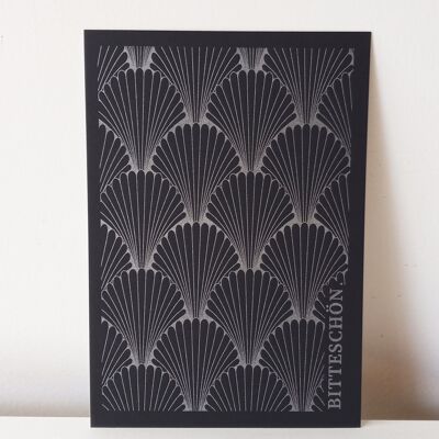 Carte postale "Bitteschön" - carte élégante au design Art déco imprimée en argent sur papier noir/blanc