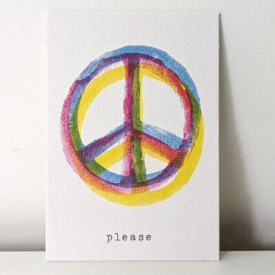 Carte postale "Paix s'il vous plaît" - soyez le changement, vous voulez voir...imprimé sur carton solide de pâte mécanique