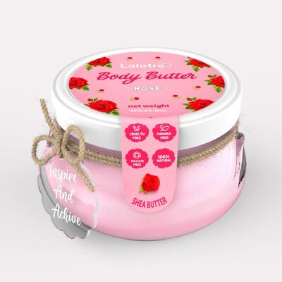 100 % natürliche Körperbutter Rose, Schlagkörperbutter mit Sheabutter, vegane Bio-Körperbutter, ganz natürliche Körperbutter mit Sheabutter, Körperbutter mit einer Botschaft