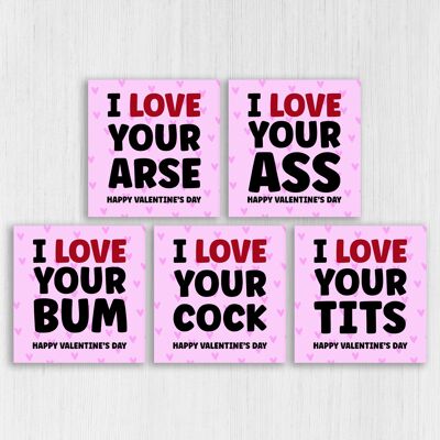 Funny, rude I love your arse, ass, bum cock, tits Valentine's Day card
