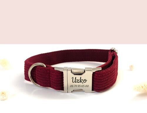 Collier Chien Velours Côtelé Bordeaux