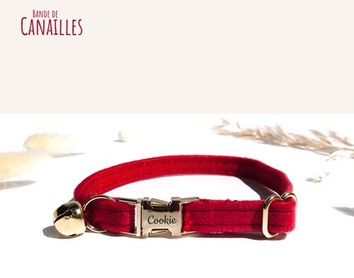Collier Chat Velours Rouge