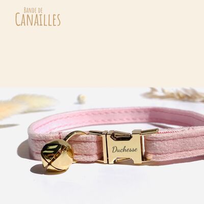Collier Chat Velours Lisse Rose