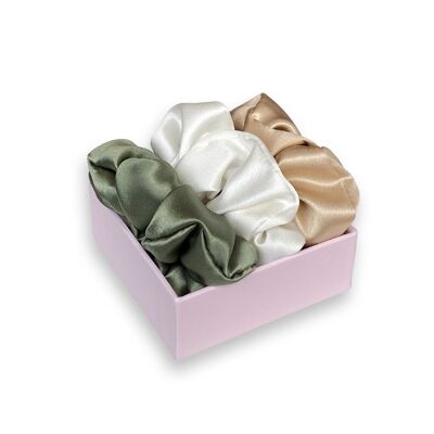 Scrunchie Trio of firm hold scrunchies champagne, ivory, olive