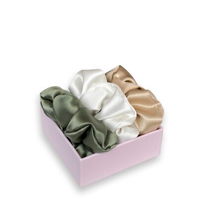 Scrunchie Trio of firm hold scrunchies champagne, ivory, olive