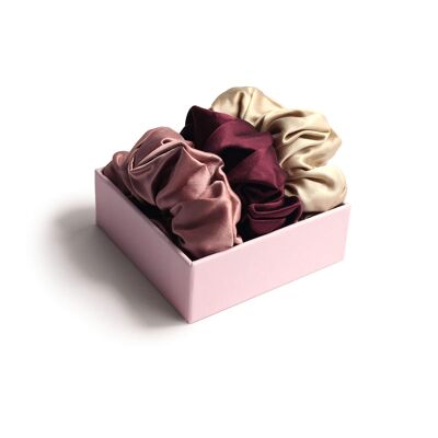 Scrunchie Trio of firm hold scrunchies old pink, champagne, burgundy