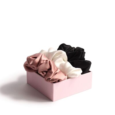 Scrunchie Trio of firm hold scrunchies black, ivory, old pink