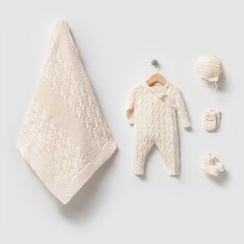 Ensemble de tricot en coton pour bébé de style tressé pour nouveau-né de 0 à 3 mois 3