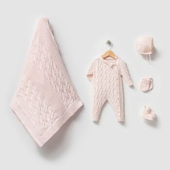 Ensemble de tricot en coton pour bébé de style tressé pour nouveau-né de 0 à 3 mois 4