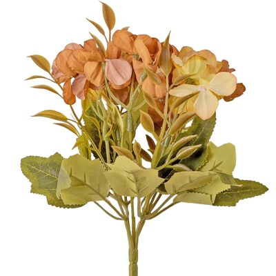 Ramo de flores artificiales de hortensias con 5 cabezas, 24 cm de largo - Marrón crema