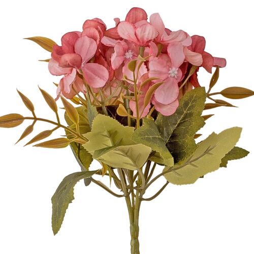 Hydrangea artificial flower bouquet with 5 head, 24cm long - Pink