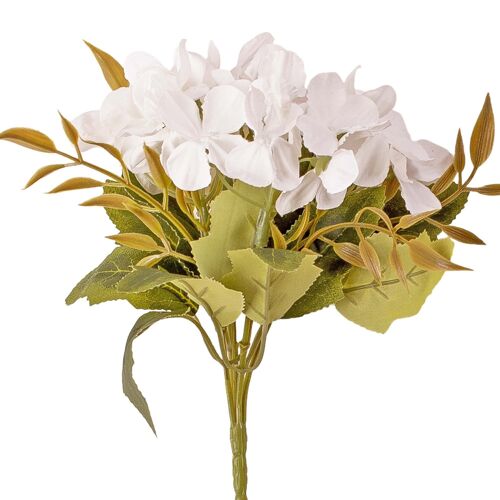 Hydrangea artificial flower bouquet with 5 head, 24cm long - White