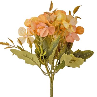 Bouquet di fiori artificiali di ortensia con 5 teste, lungo 24 cm - Pesca cremosa