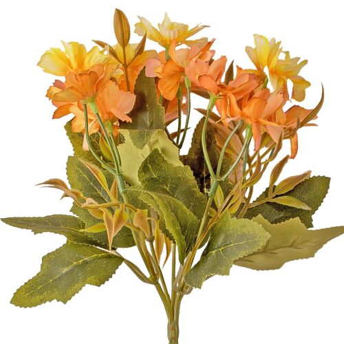 5-brach Chrysanthemum silk flower bouquet with 15 flower head, 25cm magas - Yellowish peach