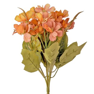 Bouquet di fiori di seta di crisantemo a 5 rami con 15 capolini, magas da 25 cm - Pesca cremosa