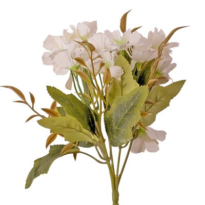 Bouquet di fiori di seta di crisantemo a 5 rami con 15 capolini, magas da 25 cm - Bianco