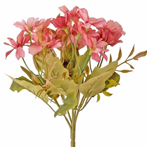 5-brach Chrysanthemum silk flower bouquet with 15 flower head, 25cm magas - Pink