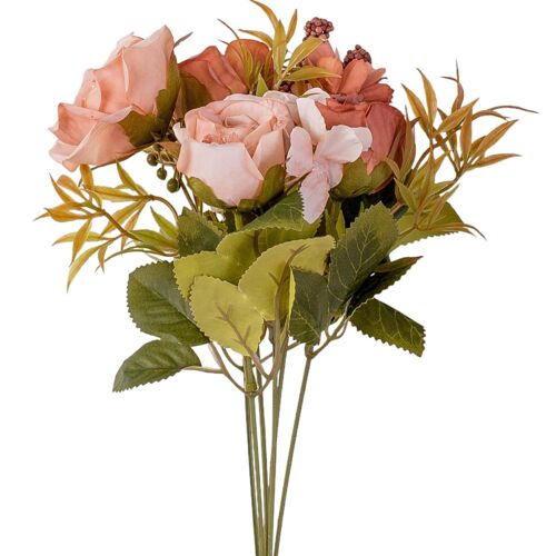 6-branch rose silk flower bouquet, 30cm long - Autumn pink