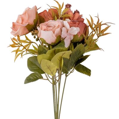Bouquet de fleurs roses en soie à 6 branches, 30 cm de long - Rose d'automne