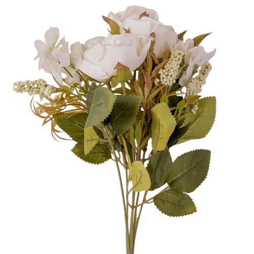 6-branch rose silk flower bouquet, 30cm long - White
