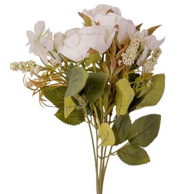 Bouquet di fiori di rosa in seta a 6 rami, lunghi 30 cm - Bianco