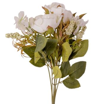 Bouquet de fleurs roses en soie à 6 branches, 30 cm de long - Blanc