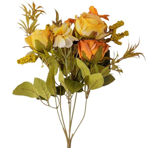 6-branch rose silk flower bouquet, 30cm long - Yellowish brown