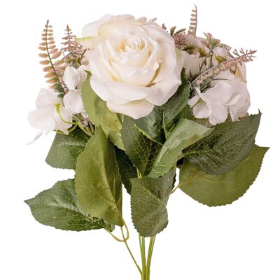 Rosenstrauß aus Seidenblumen mit Hortensie, 42 cm lang – Weiß