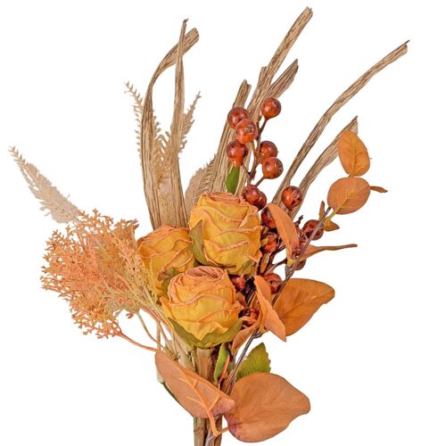 Artificial flower bouquet with rose, berry branch, natural plants, 31 cm high