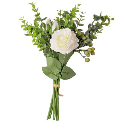 Ramo de flores artificiales con rosas, ramas de eucalipto y bayas, 33 cm de altura - Con rosas blancas