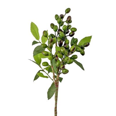 Decorative berry branch, 39cm high - Olive green