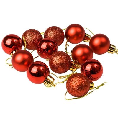 Set mit 12 Weihnachtskugeln mit einem Durchmesser von 2.5 cm - Rot