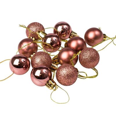 Lot de 12 boules de Noël d'un diamètre de 2.5 cm - Or rose